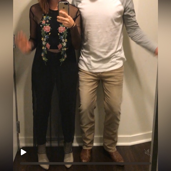 Floral Embroidered Black Mesh Dress - Picture 6 of 6